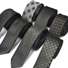 Мужские Узкие галстуки, черные полиэфирные клетчатые полосы, точки жаккарда, узкий галстук 5 см, классический деловой Повседневный галстук для свадьбы