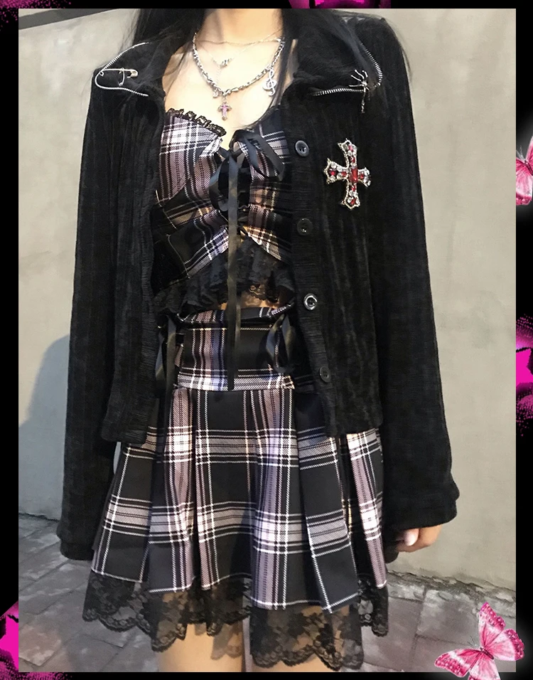 Japan Designer Gothic Punk Knitted Open Stitch Y2k Hot Girl