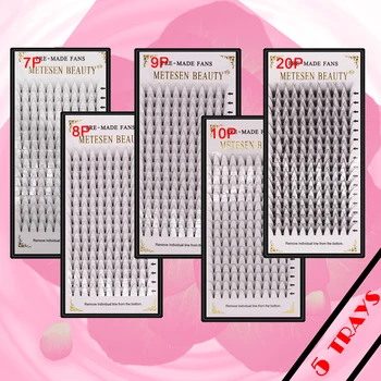 

METESEN BEAUTY 5case premade volume fans 16rows russian eyelash extensions hand made natural black C D curl new make up eyelash