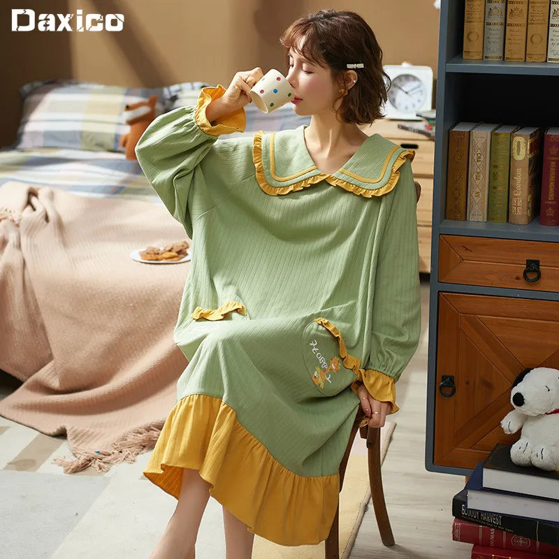 

Новинка, милые ночные платья для девочек, осенняя Пижама для женщин, хлопковая зимняя Домашняя одежда, одежда для сна с отложным воротником, весеннее платье, 2020