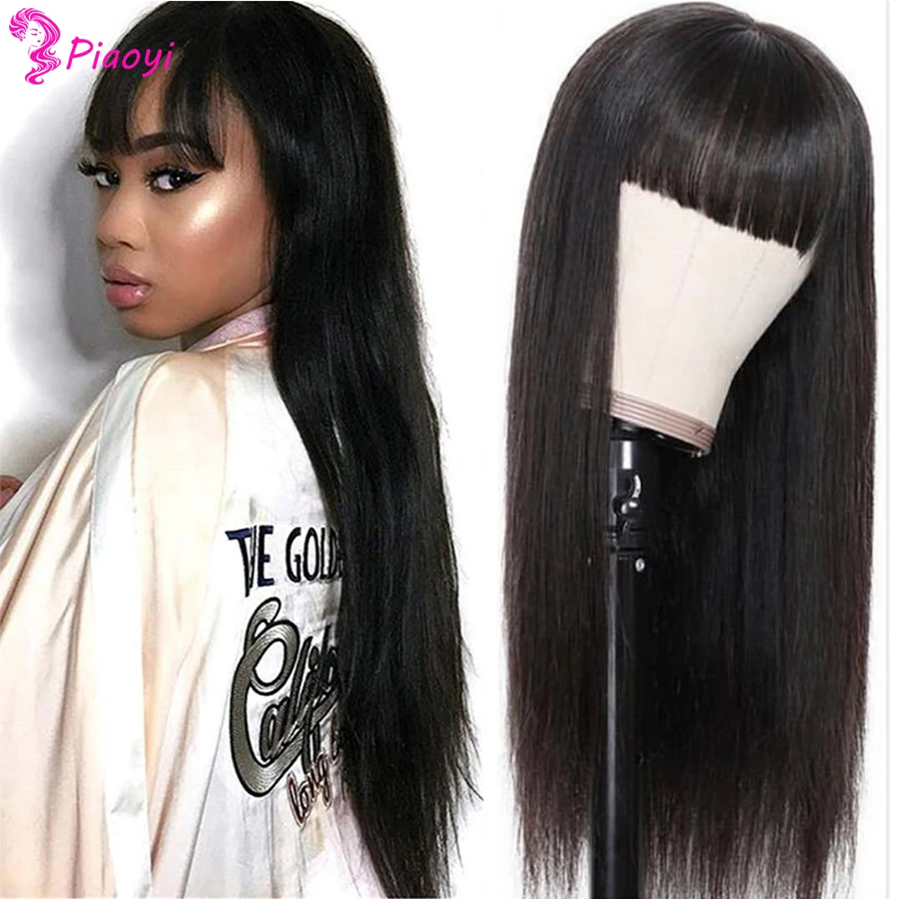 

Brazilian Straight Human Hair Wigs With Bangs Brazilian Wig Full Machine Made Wigs With Bangs Remy Short Bob Human Hair Wig