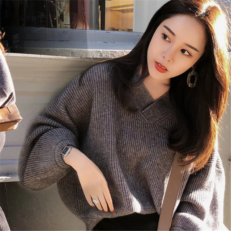 Gray Sweater Корейская Осенняя Женская одежда, Свободный Повседневный свитер, набор, карандаш, эластичная юбка, наборы, женский зимний теплый вязаный комплект из двух предметов, Женский комплект - Цвет: Gray Sweater