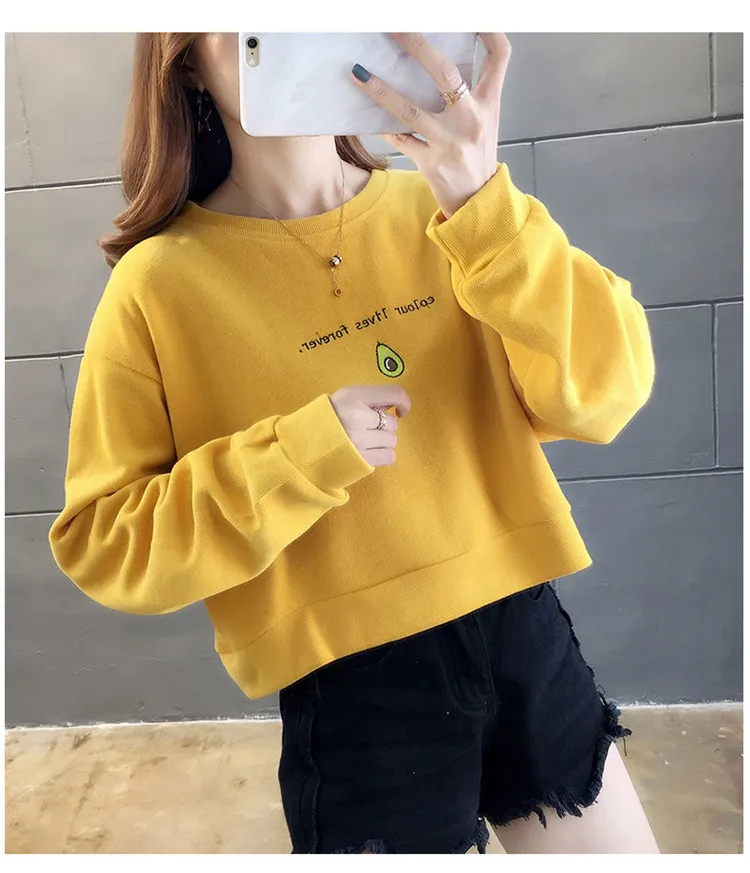 AliExpress свитер с длинными рукавами на осень и зиму Короткие Модные Разноцветные модели в Корейском стиле с принтом