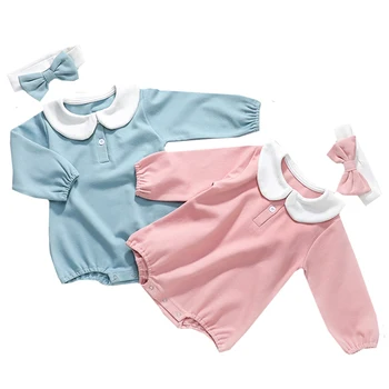 

2020 New Baby Girl Romper Spring Newborn Baby Clothes Toddler Girls Long Sleeve Cotton Princess Infant Jumpsuit With Hair band