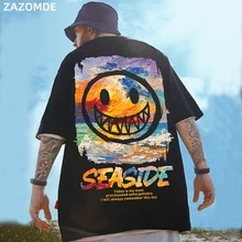 

ZAZOMDE Print Oversized Men T Shirt 2022 Hip-Hop Cotton T-shirt O-neck Summer Streetwear Male Causal Tshirts Fashion Loose Tees