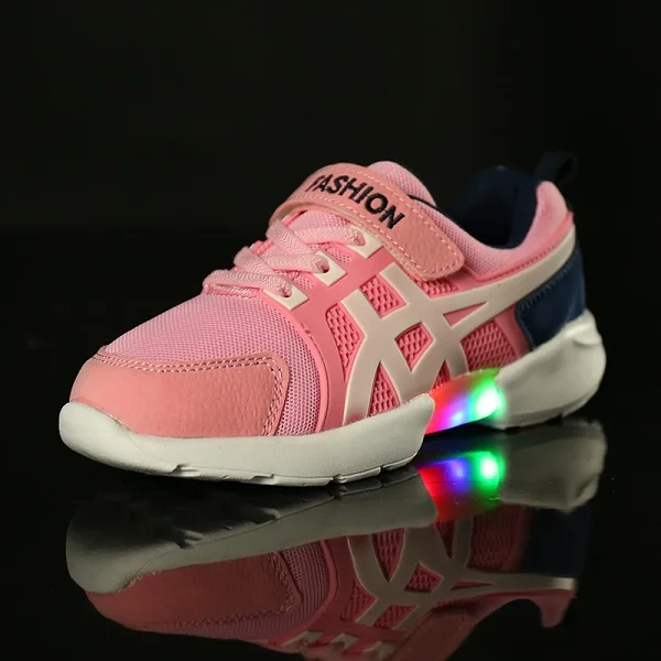 Модная яркая однотонная детская обувь с USB Led-светильник дышащие детские светящиеся кроссовки на липучке для девочек и мальчиков 22-30 - Цвет: Розовый