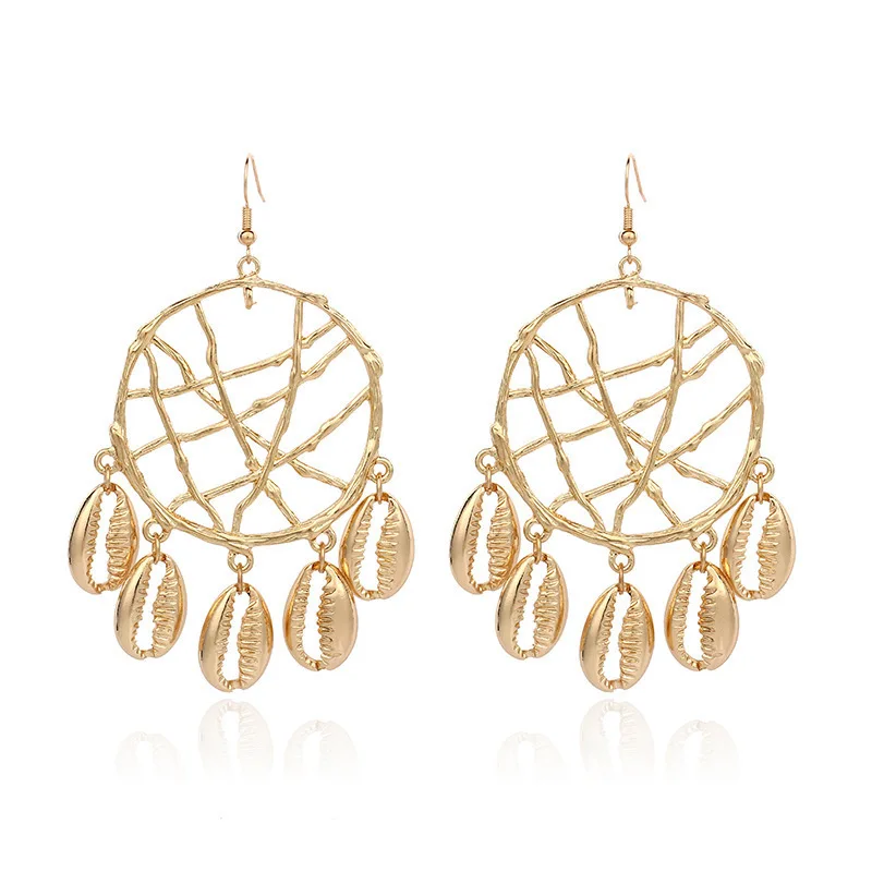 

2020 Real Pendientes Earing Brinco Bohemia Dreamcatcher Metal Shell Circle Pendant Earrings Cross-border European Jewelry Ce566