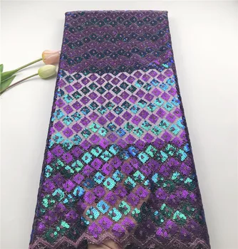 

purple french tulle lace fabric sequins embroidered African net lace fabric wholesale 2019 high quality for Nigeria wedding