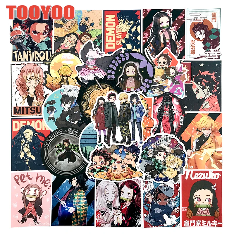 100Pcs/set Demon Slayer Kimetsu No Yaiba Cartoon Waterproof Sticker For DIY TOY Scrapbook Skateboard Snowboard Laptop Luggage