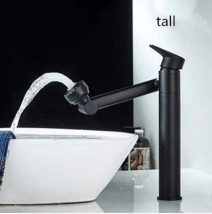 tall Смеситель для раковины, для ванной комнаты, однорычажный, горячий и холодный, латунный смеситель, черный, вращение, Мути-использование, смеситель для раковины, кран - Цвет: tall