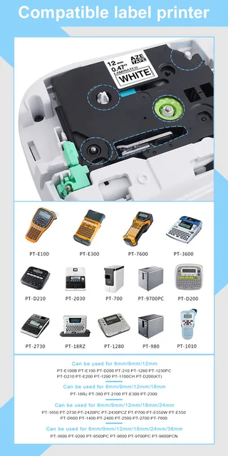 Brother P Touch 1000 Nastri Per Etichettatrice Brother P-Touch TZe-231/TZ- 231 - 5 Pezzi, 12 Mm, Bianco Laminato Nastro Brother Pt-h107 - Foto 6