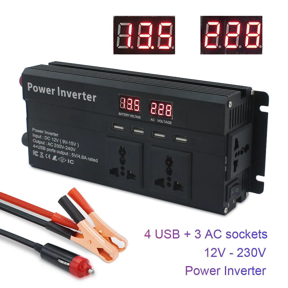 Автомобильный преобразователь 6000 Вт Peak DC/24V to 230V трансформатор со светодиодным