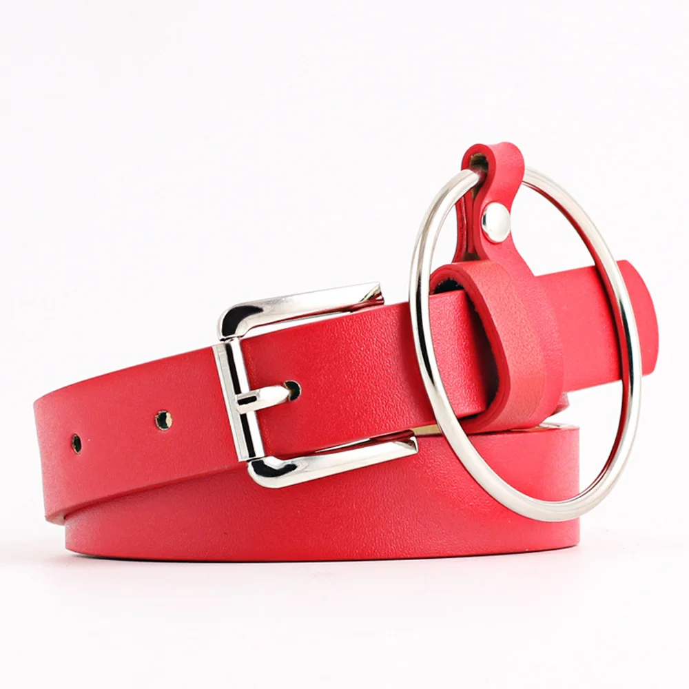 620-Red(100cm) Женские Модные металлические пряжки круглый пояс из искусственной кожи джинсы обтягивающие ремни NUBLT0113 - Цвет: 620-Red(100cm)
