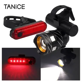 

TANiCE 1 Set Of USB Rechargeable Bike Light Waterproof Front Light Headlights & Tail Back Light Kit For Mountain Bike Road Bike