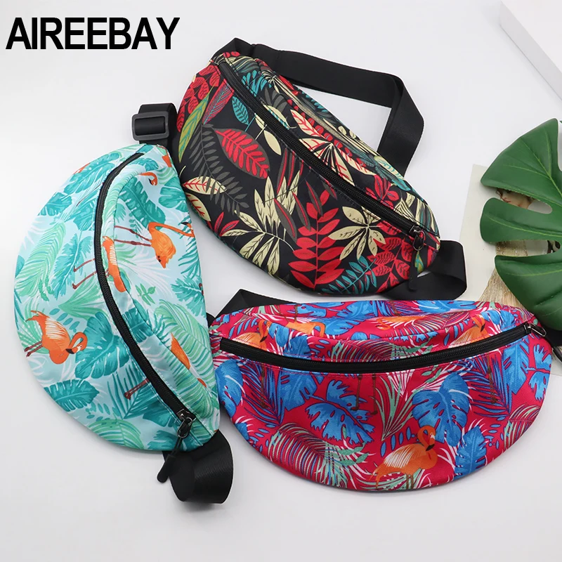 Поясная Сумка AIREEBAY с принтом листьев для женщин вместительная холщовая забавная