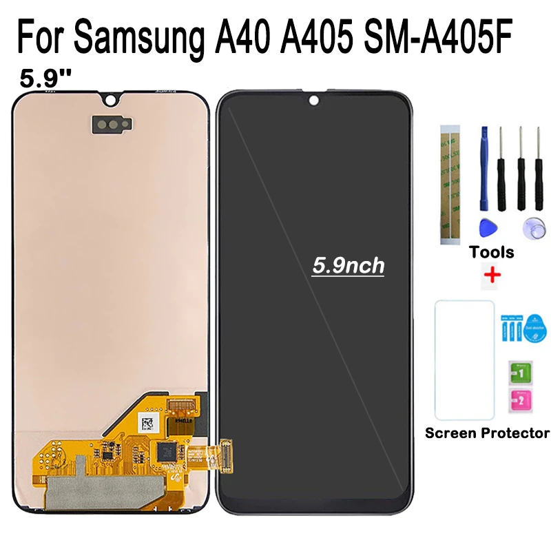 

5.9'' For Samsung Galaxy A40 2019 A405 A405F A405FN/DS LCD Display Touch Screen Digitizer Assembly Free Tools + Screen Protector