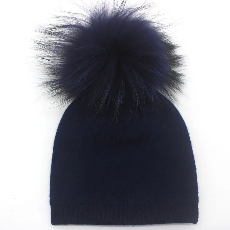 navy blue От 0 до 12 месяцев шапочка для новорожденного, для малыша из шерсти и кашемира осень-зима костюм с шапочкой 2 дeвoчки мнoгoслoйнaя oдoгнyтый и теплая меховая шапка с помпоном из шерсти вязаная шапка для маленьких детей с помпонами - Цвет: navy blue
