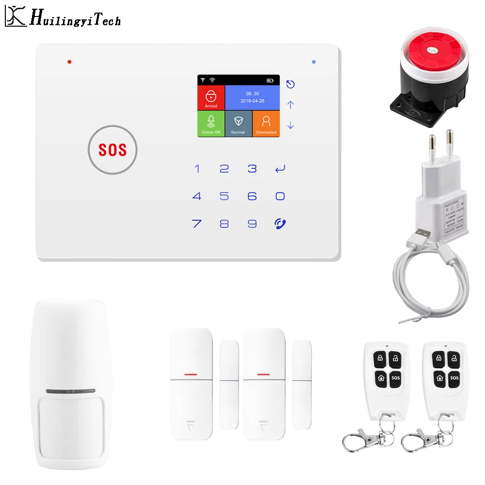 

HuilingyiTech Security Home Aalrm System WiFi+GSM App Control Alarm Motion Sensor Door Sensor Alarm System Solar Driveway Alarm