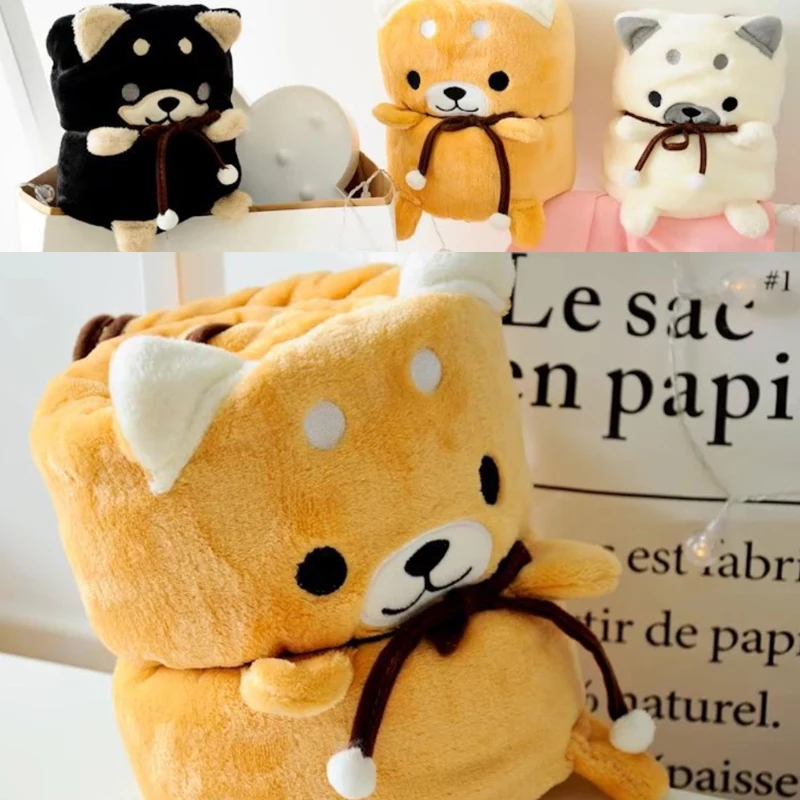 Cartoon Shiba Inu folding air conditioning blanket for office car sofa lunch break blanket-cover flannel gift kid girl |