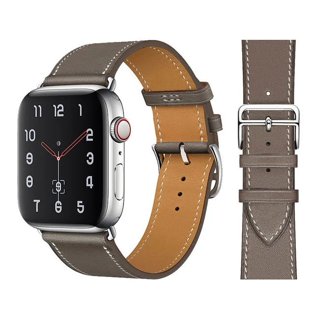 100% Genuine Cow Leather loop Bracelet Belt Band for Apple Watch 7 6 SE 5 4 42MM 38/44MM 40MM Strap for iWatch 41 45mm Wristband Gray 4
