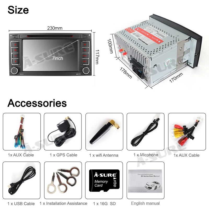 Perfect A-Sure HD 7 Inch 2 Din IPS Android 9.0 Car radio GPS DVD player Navigation For Volkswagen VW Transporter Multivan T5 Bluetooth 5