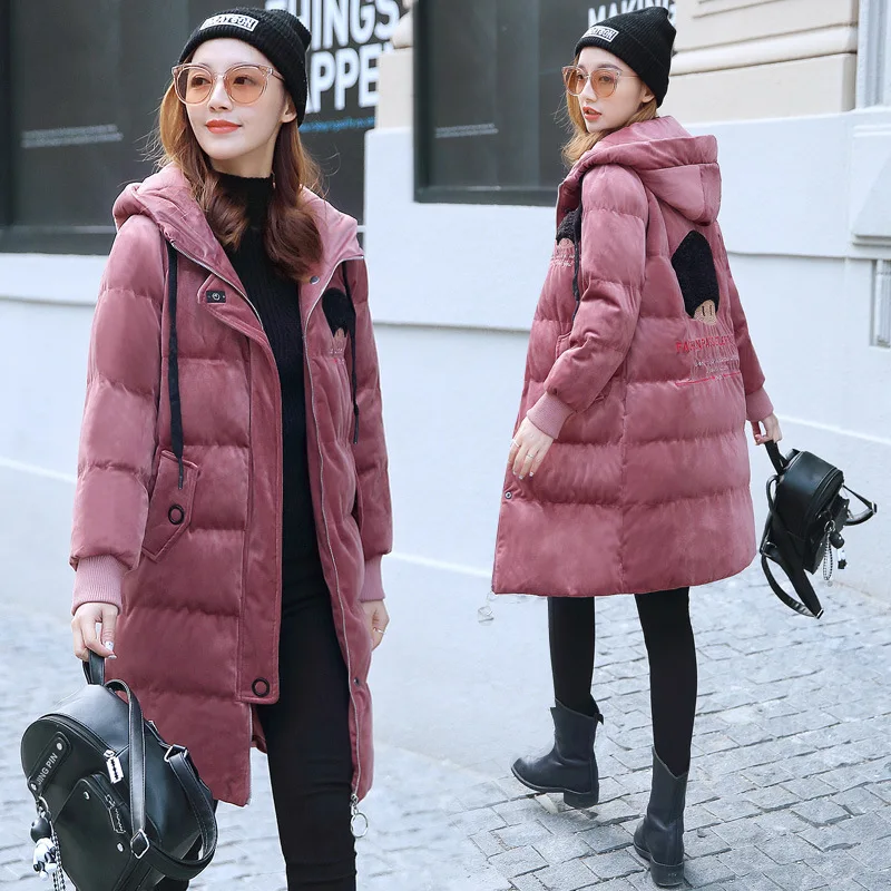 

2018 Winter Long Sleeve Mid-length Thick Solid Color Hooded Sweet Zipper Cotton-padded Clothes/Cotton Coat Fashion City