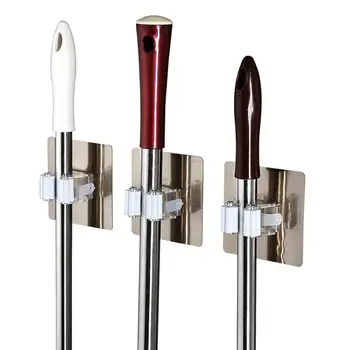 

Practical Durable PVC Broom Holder Mop Hanging Wall Mounted Stand Strong Self Adhesive Bathroom Tool