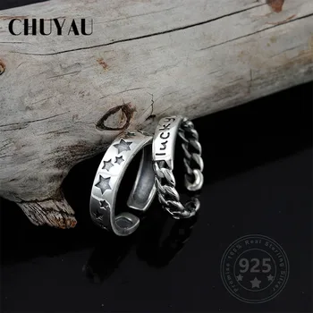 

Chuyau 925 Sterling Silver Vintage Lucky Pentagram open ring Open Ring Fine Jewelry adjust Open Ring Gift For Women Ancient Ring