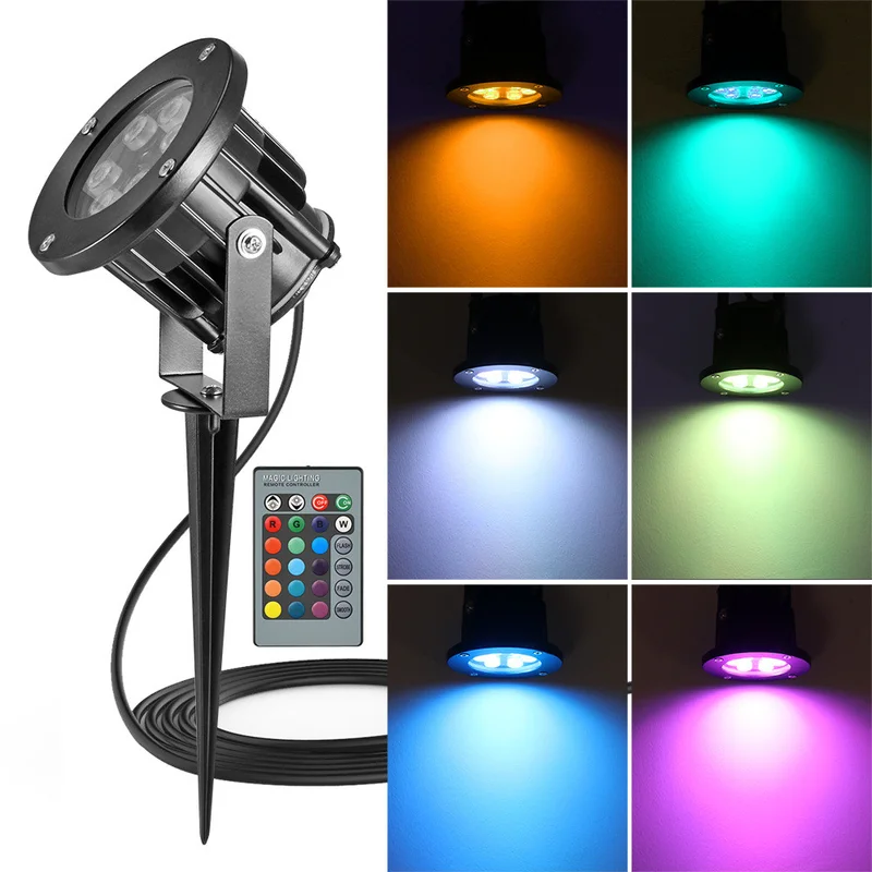 Mini AC85-265V IP65 Waterproof 12W RGB LED Lawn Spotlight Light 24 Keys Remote Lamps Garden Outdoor Landscape Lighting | Освещение