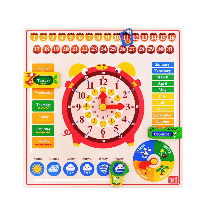 

Calendar Clock Board Children English Cognitive Time Interactive Weather Unisex Wall Wooden Toys Educational Toy