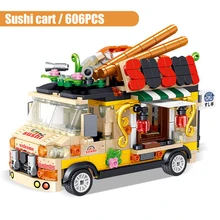 

Mini City Food Snacks Block Set DIY Fruit Sushi Cart Dessert Trolley Hamburg Car Ice Cream Truck Building Brick Toy For Kids