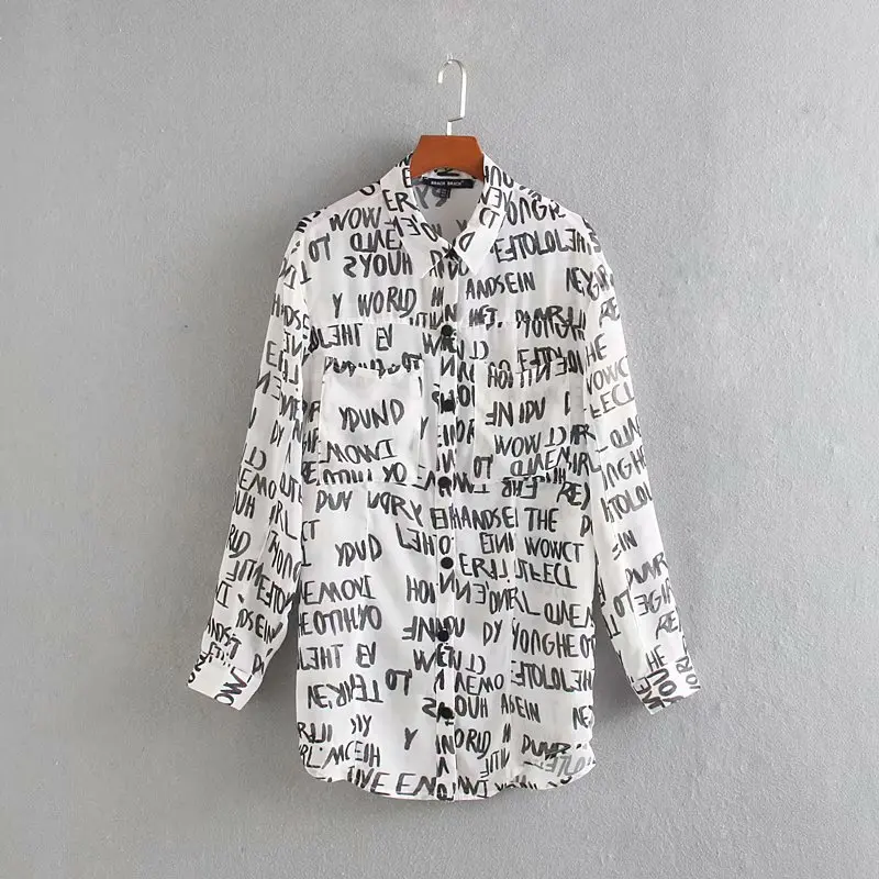 Женские модные повседневные шифоновые блузки с буквенным принтом офисные