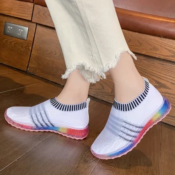 

Summer Sneakers For Women Knitted Vulcanized Shoes Sock Sneakers Slip On tenis feminino Mesh Breathable Trainers