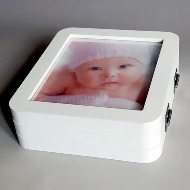 Новые 3 складки Детские Рамка для фотографии; альбом новорожденных пальцы рук и ног, принты фоторамки младенцев рождения роста памятные подарки ванны