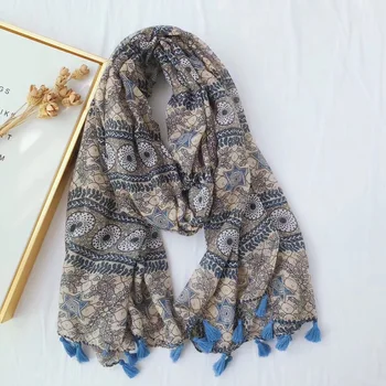 

2020 fashion new silk scarf national style cotton tassel scarves Travel beach towel sunscreen shawl silk scarves long women