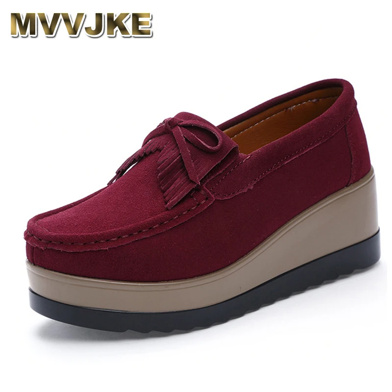 MVVJKE 2019 Suede Leather Winter Woman Platform Shoes Slip On Sneakers Tassel Fringed Loafers Women ShoesE092 | Обувь
