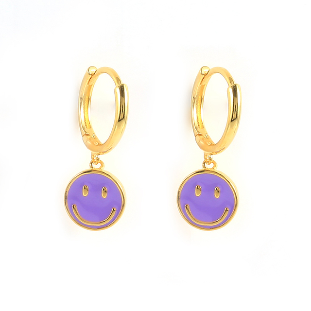 925 Sterling Silver Funny Smile Face Pendant Hoop Earrings For Women Colored Enamel Smiley Charm Circle Earrings Jewelry
