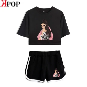 

Ariana Grande Modis Hot Sexy Two Piece Sets Soft T-shirt and Elastic Shorts Kpop Harajuku comfortable Sexy Style Tops