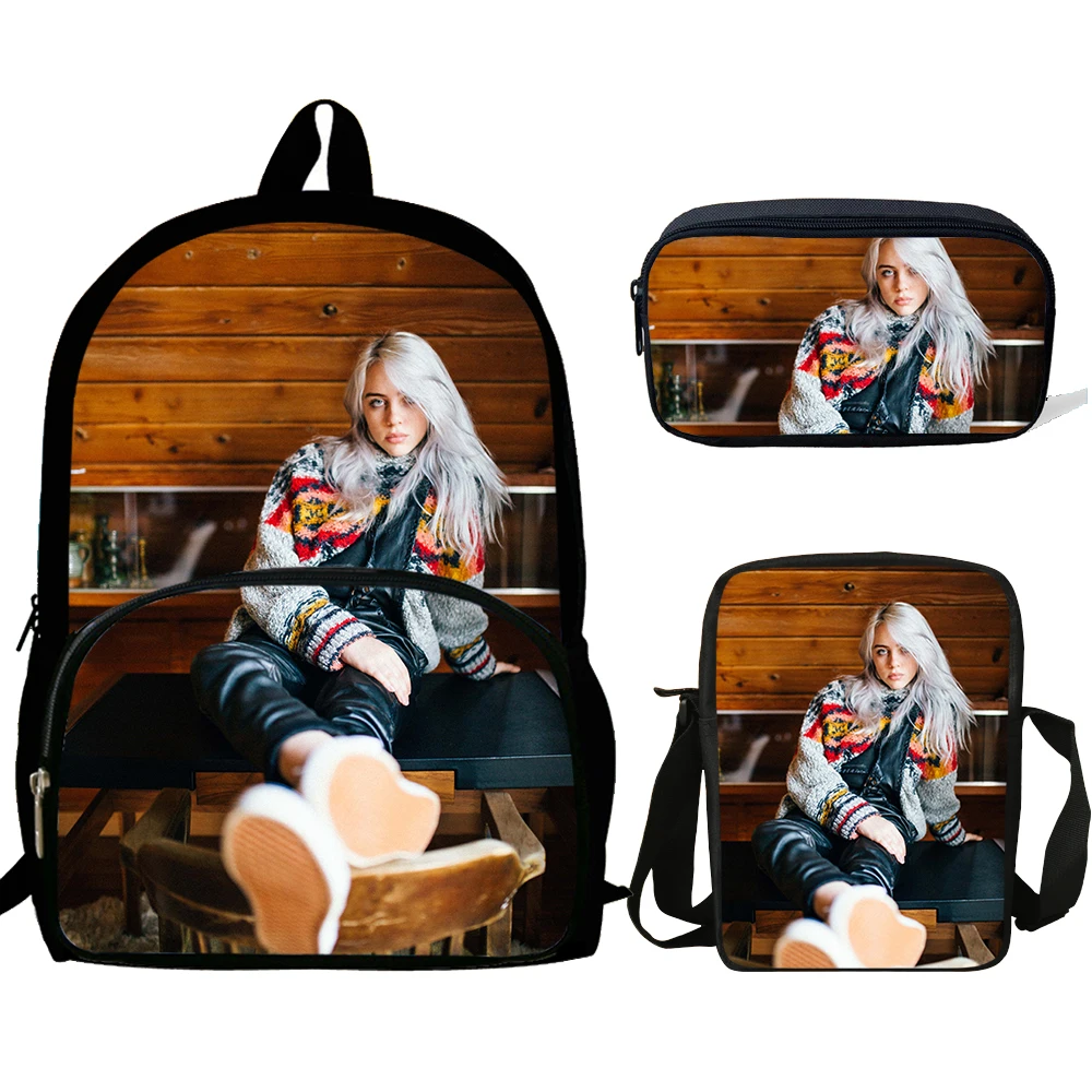 16 дюймов детские школьные сумки для подростков Mochila Повседневная сумка Billie Eilish с принтом улыбки рюкзак для девочек 3 комплекта в подарок