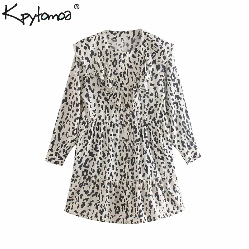 

Vintage Stylish Leopard Print Ruffles Mini Dress Women 2019 Fashion Long Sleeve Animal Pattern Chic Dresses Vestidos Mujer