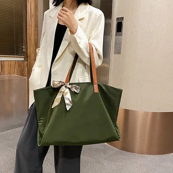 

Bow Scarves High Capacity Tote Bags For Women 2020 New Quality Women's Handbag Casual Solid Color Women Shoulder Bag Big Shopper