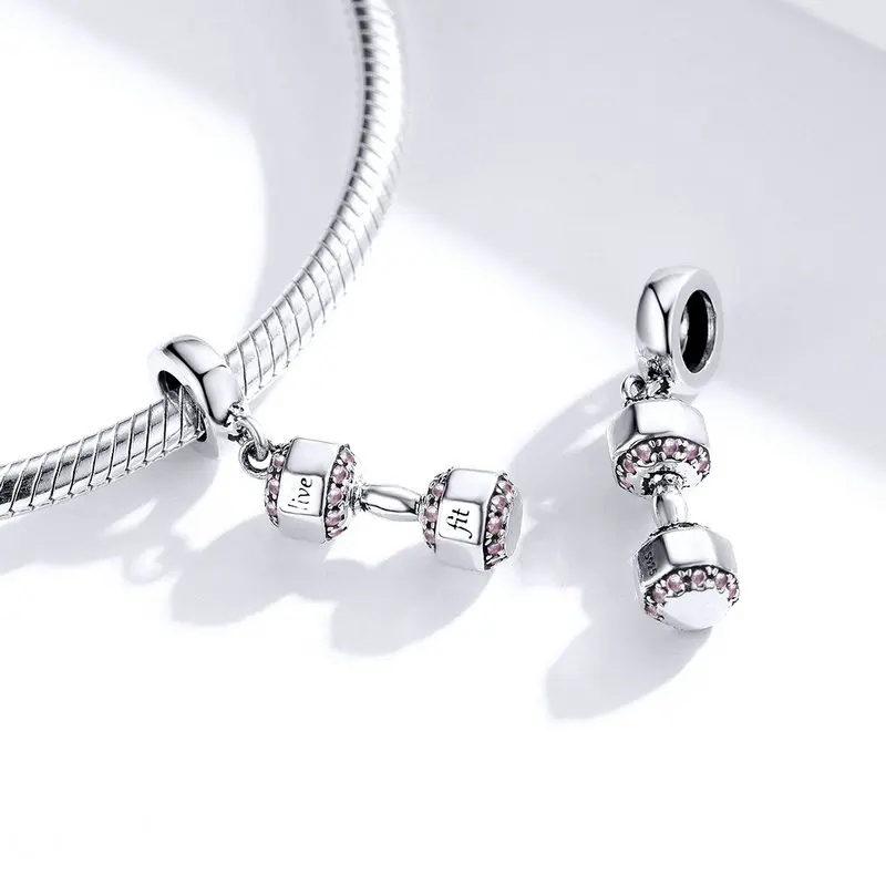 MOWIMO 925 пробы серебряные гантели Фитнес талисманы подходят Pandora браслет кулон бусины DIY ожерелье ювелирные изделия BKC1340