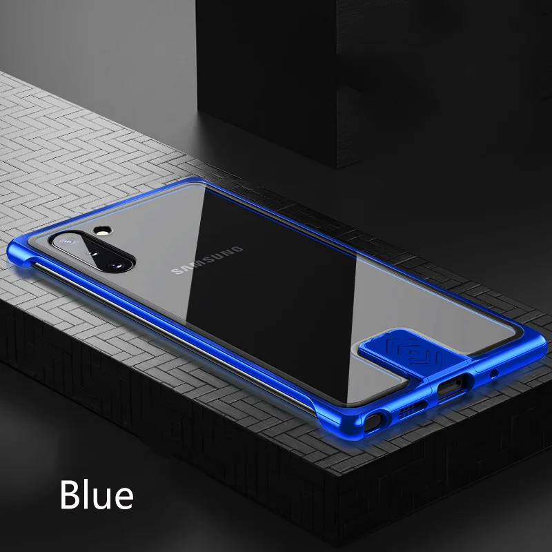 Note 10 Plus чехол Роскошный металлический корпус ударопрочный прозрачный чехол из закаленного стекла для samsung Note 10 S10 Plus чехол Note10Plus Coque - Цвет: Blue