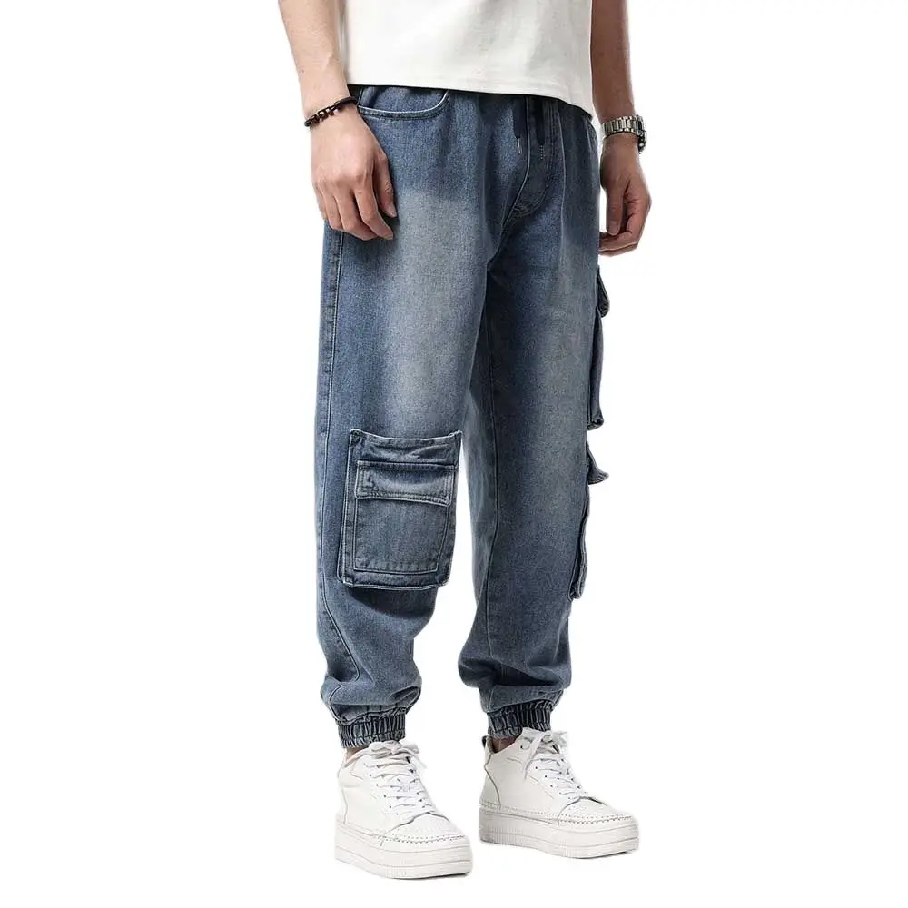 New Fashion Cargo Pants Men's Casual Jeans Elastic Waist Loose Baggy Joggers Denim Trousers Streetwear Harem Clothing Plus Size
