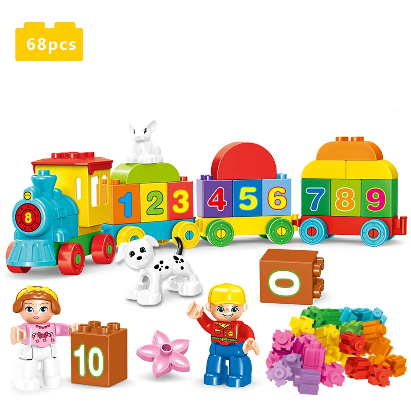 68pcs No Box 50-68 шт совместимые Duplo поезд Количество блоков большое образование частиц блоки кирпичи развивающие детские городские игрушки для детей - Цвет: 68pcs No Box