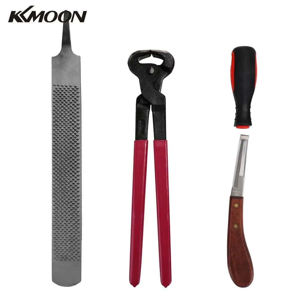 KKMOON 4 шт. кусачки для копыт, пилка для обуви, рашпиль, ручка, нож для копыт, инструмент для ухода за лошадью, набор инструментов