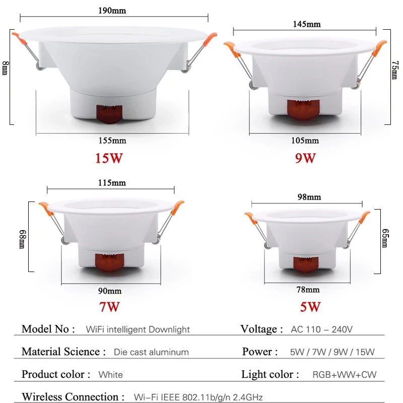 Ledes downlight wifi TUYA smare Élet dimming Ízesít vmivel Bluetooth Villanyégő 7W 9W 15W RGB Pénzváltás Felmelegedés Hűvös ligh longue vel alexa Google kereső haza