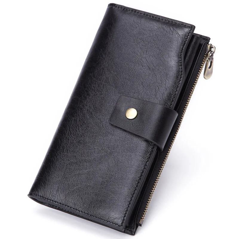 MISFITS, роскошные Брендовые мужские кошельки из натуральной кожи, высокое качество, длинный клатч, кошелек, дизайн, держатель для карт, кошелек, сумка с карманами для монет - Цвет: Черный