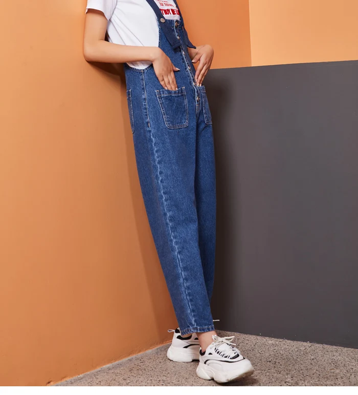Женские молодежные джинсы-капри LEIJIJEANS, стильные темно-синие свободные джинсы с лямками, повседневная модель 9145 большого размера