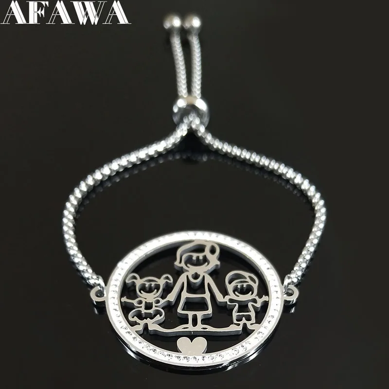 Семейный Браслет-цепочка из нержавеющей стали с кристаллами для мамы и сына и дочери, женские браслеты серебряного цвета, ювелирные изделия joyas B18603